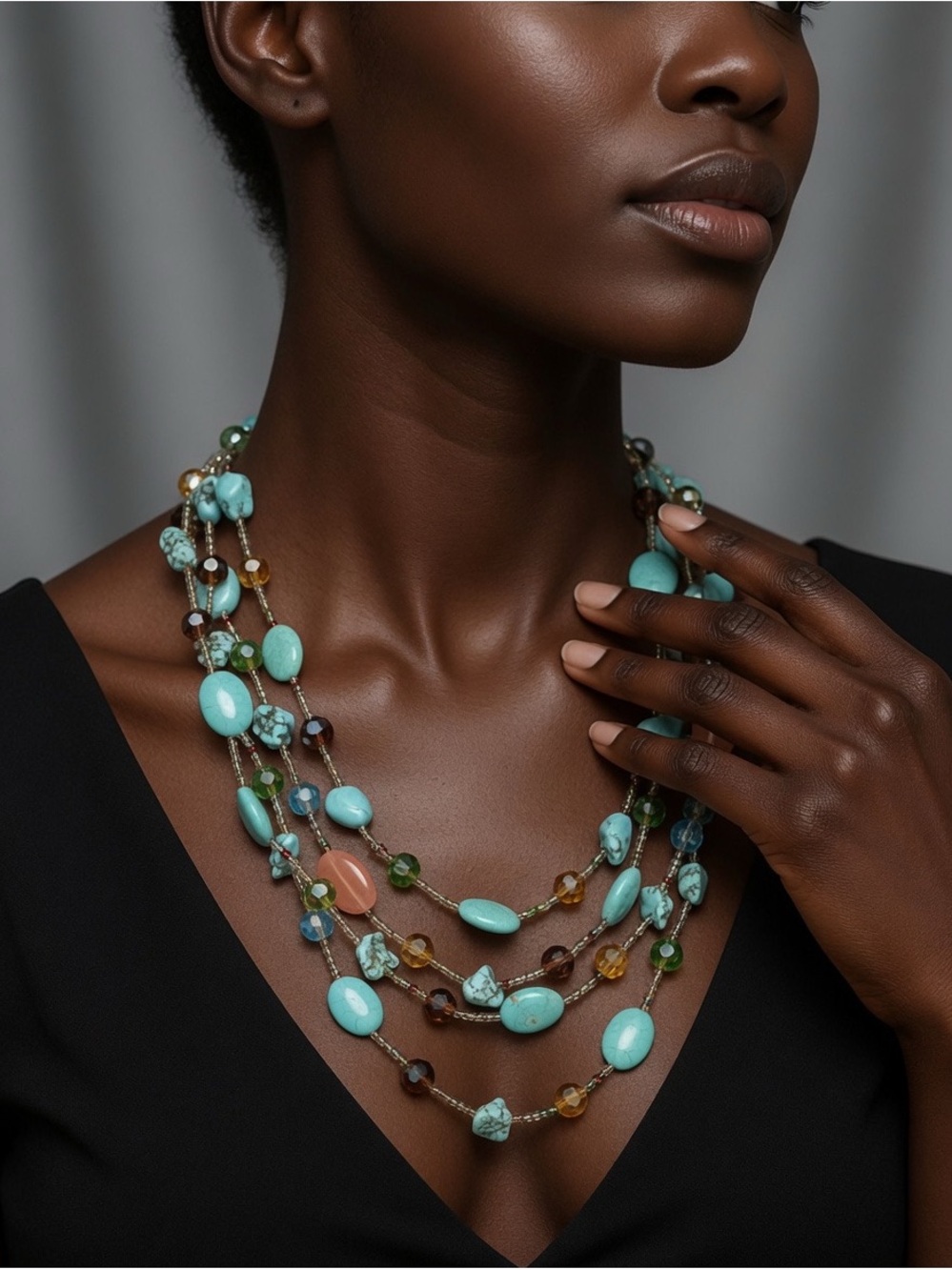 Multi-Strand Turquoise Beaded Necklace - Women Jewelry